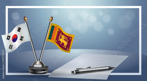 South Korea and Sri Lanka Small national flag on bokeh background, cooperative relationship