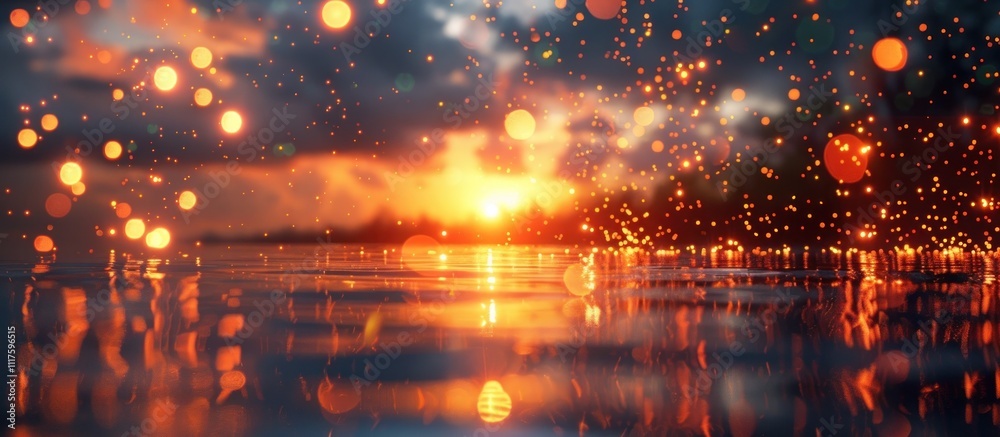 Mesmerizing sunset reflection on a serene calm lake with shimmering glittering lights and vibrant colorful sky Picturesque ethereal landscape with a dreamlike magical atmosphere Mesmerizing sunset reflection on a serene calm lake with shimmering glittering lights and vibrant colorful sky Picturesque ethereal landscape with a dreamlike magical atmosphere