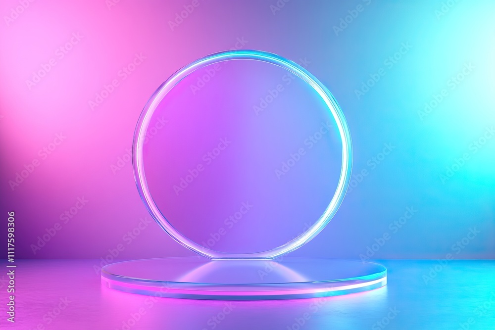 Futuristic glowing podium with neon lights Futuristic glowing podium with neon lights