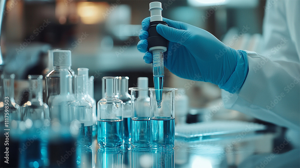 Close-up of a DNA extraction lab researcher holding a dropper and test tube Close-up of a DNA extraction lab researcher holding a dropper and test tube