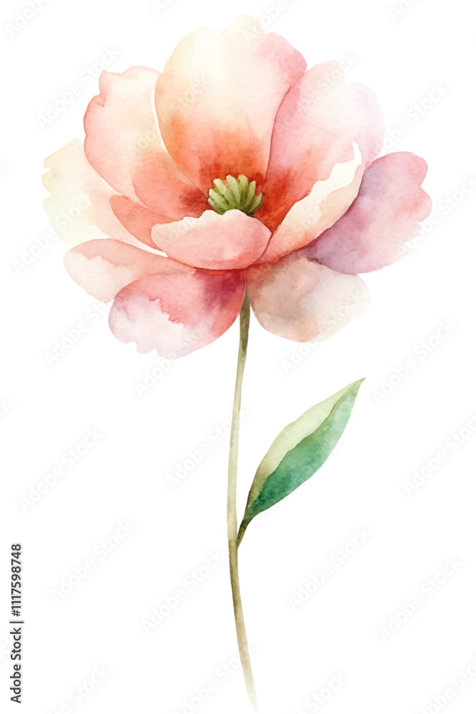 A watercolor painting of a pink flower with a green stem A watercolor painting of a pink flower with a green stem