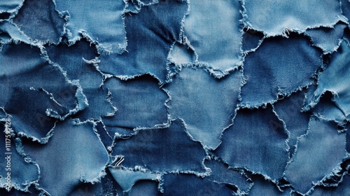 Abstract Denim Texture Ripped and Torn Blue Jean Fabric Background.