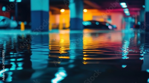 Wallpaper Mural Neon Reflections in Wet Parking Garage Torontodigital.ca