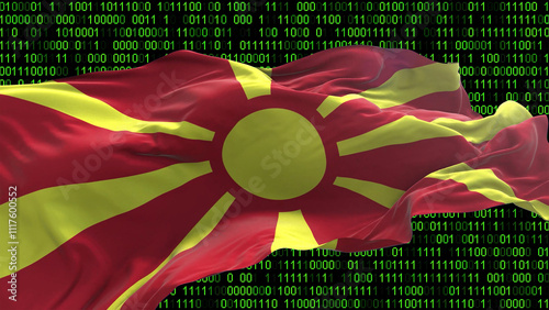 Obraz na płótnie Macedonia flag - 3D realistic waving flag on matrix digital background with binary code