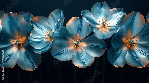 Piękne niebieskie metaliczne tulipany, na czarnym tle, trendy 2025, generative ai  © Elżbieta Kaps