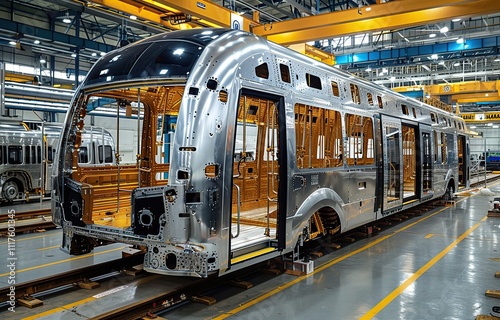 bus manufacturing industry, Bus assembly factory on assembly line