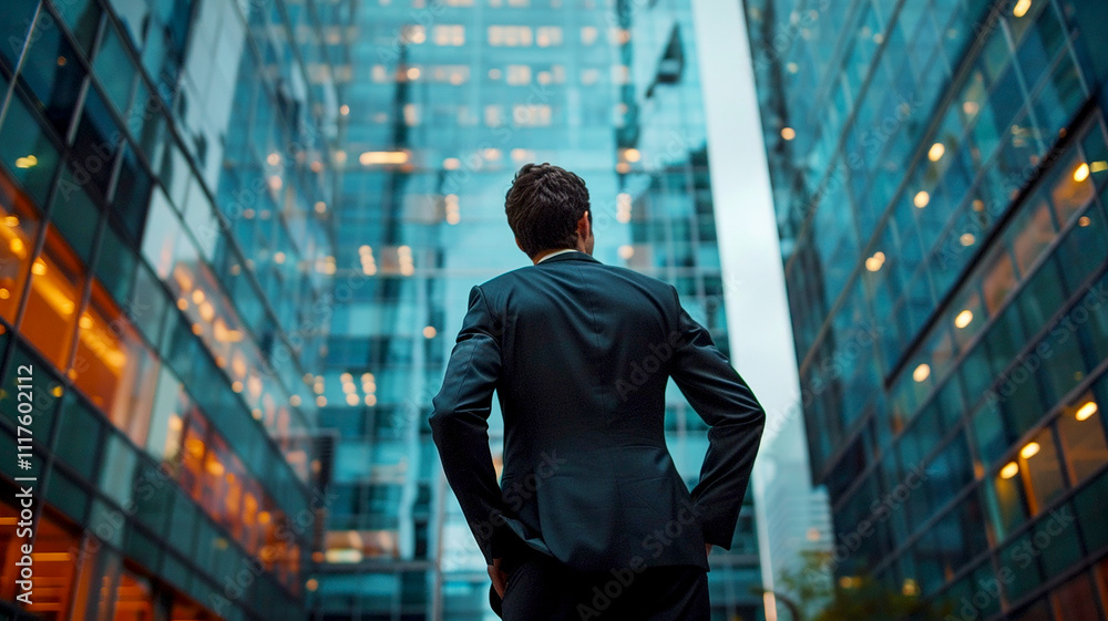 Fototapeta premium Businessman in a Suit Standing in a Modern Office Environment