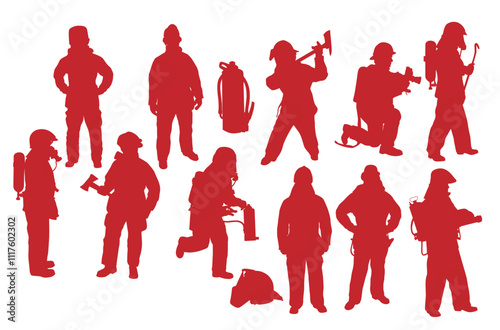 Firefighters group pose silhouette illustration Free 
