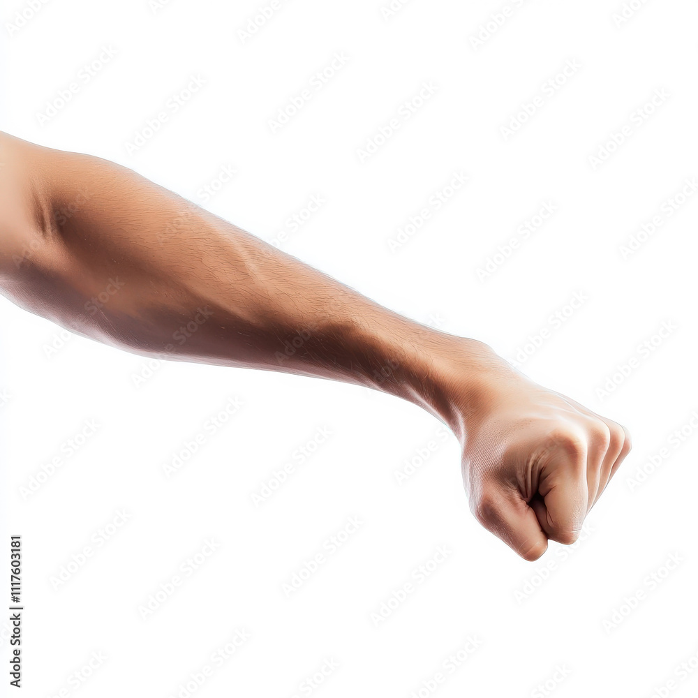 Powerful clenched fist symbolizing strength, determination, and resilience against a clean white background, suitable for motivational and inspirational themes. Powerful clenched fist symbolizing strength, determination, and resilience against a clean white background, suitable for motivational and inspirational themes.