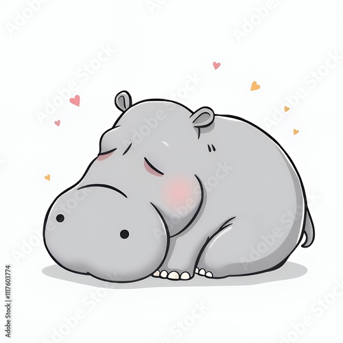 there is a hippo is sleeping on the ground with hearts around it. photo