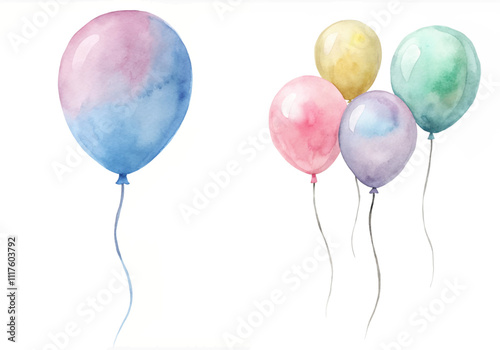 A watercolor painting of a blue balloon with a yellow
