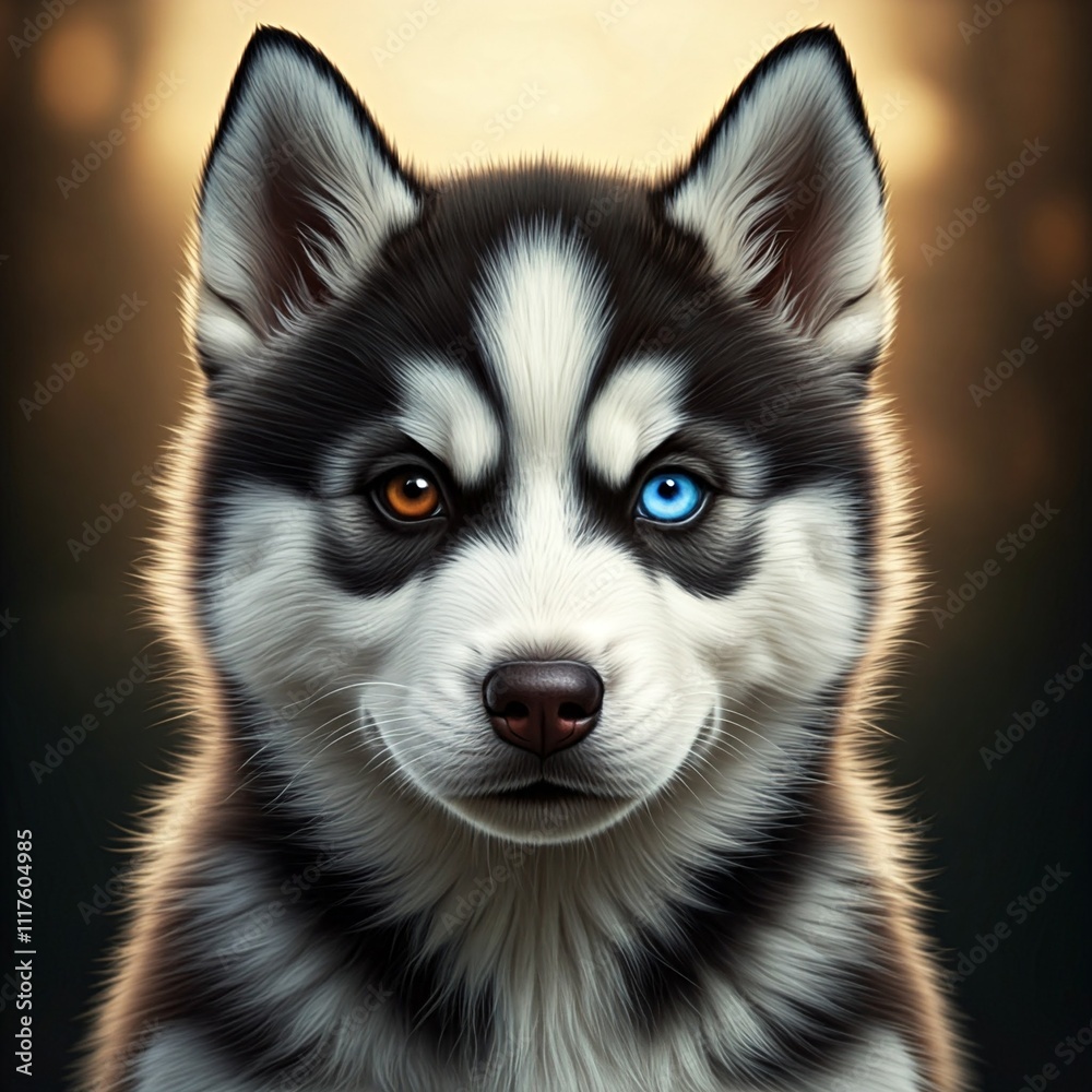 Siberian husky puppy with heterochromea brown and blue eyes