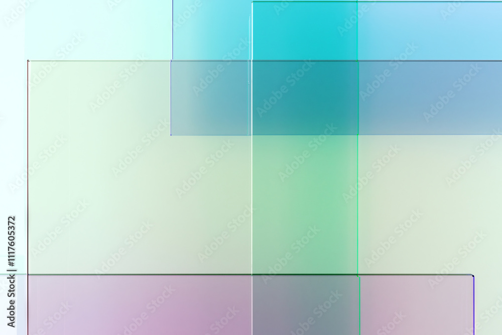 Fototapeta premium Abstract geometric overlapping transparent colorful shapes in modern digital design. 3d render.