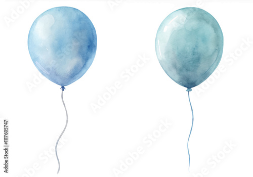 Two blue balloons with a white background