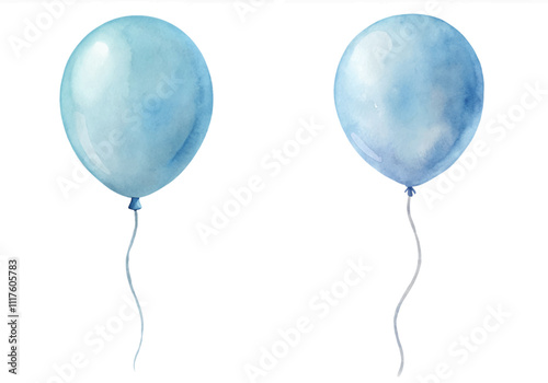 Two blue balloons with a white background