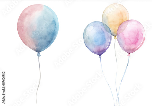 A watercolor painting of a pink, blue