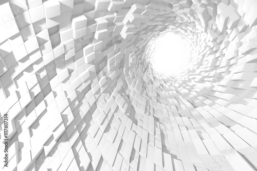 Fototapeta Naklejka Na Ścianę i Meble -  Abstract geometric tunnel with white cubes, futuristic design for digital art and backgrounds. 3d render