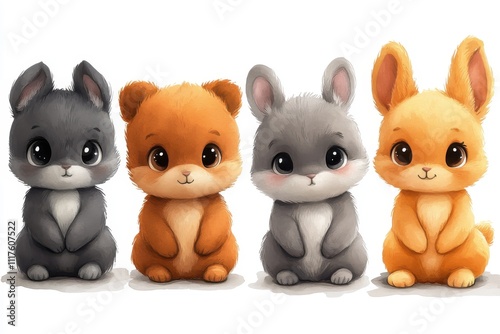 A cute illustration of four adorable cartoon animals, including a bunny and a bear. photo