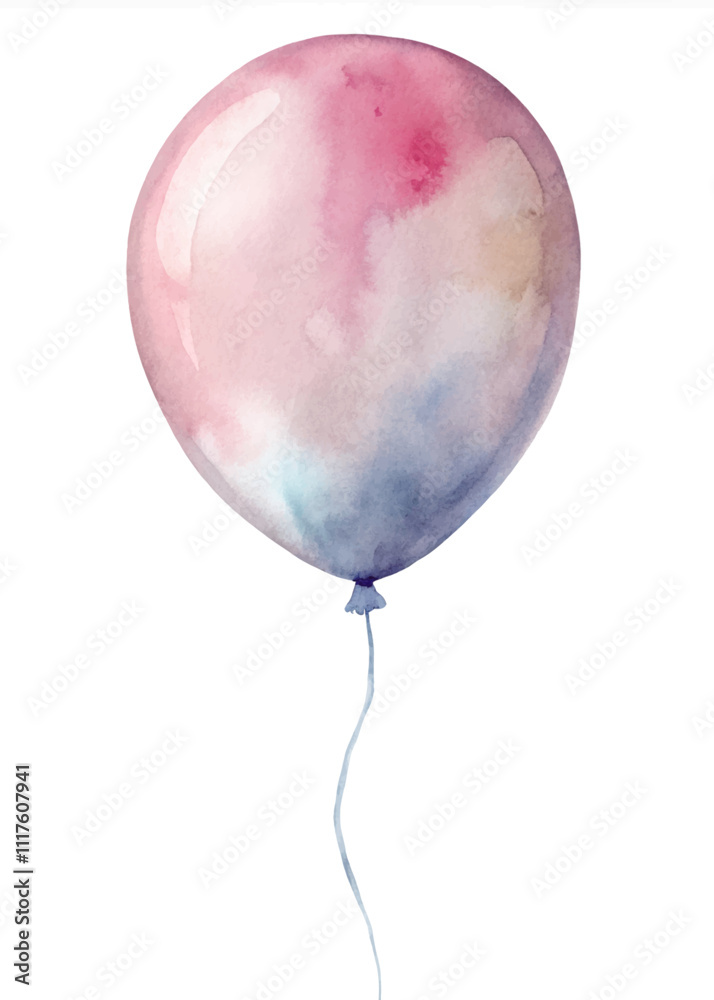 A watercolor painting of a pink balloon with a blue and purple swirl A watercolor painting of a pink balloon with a blue and purple swirl