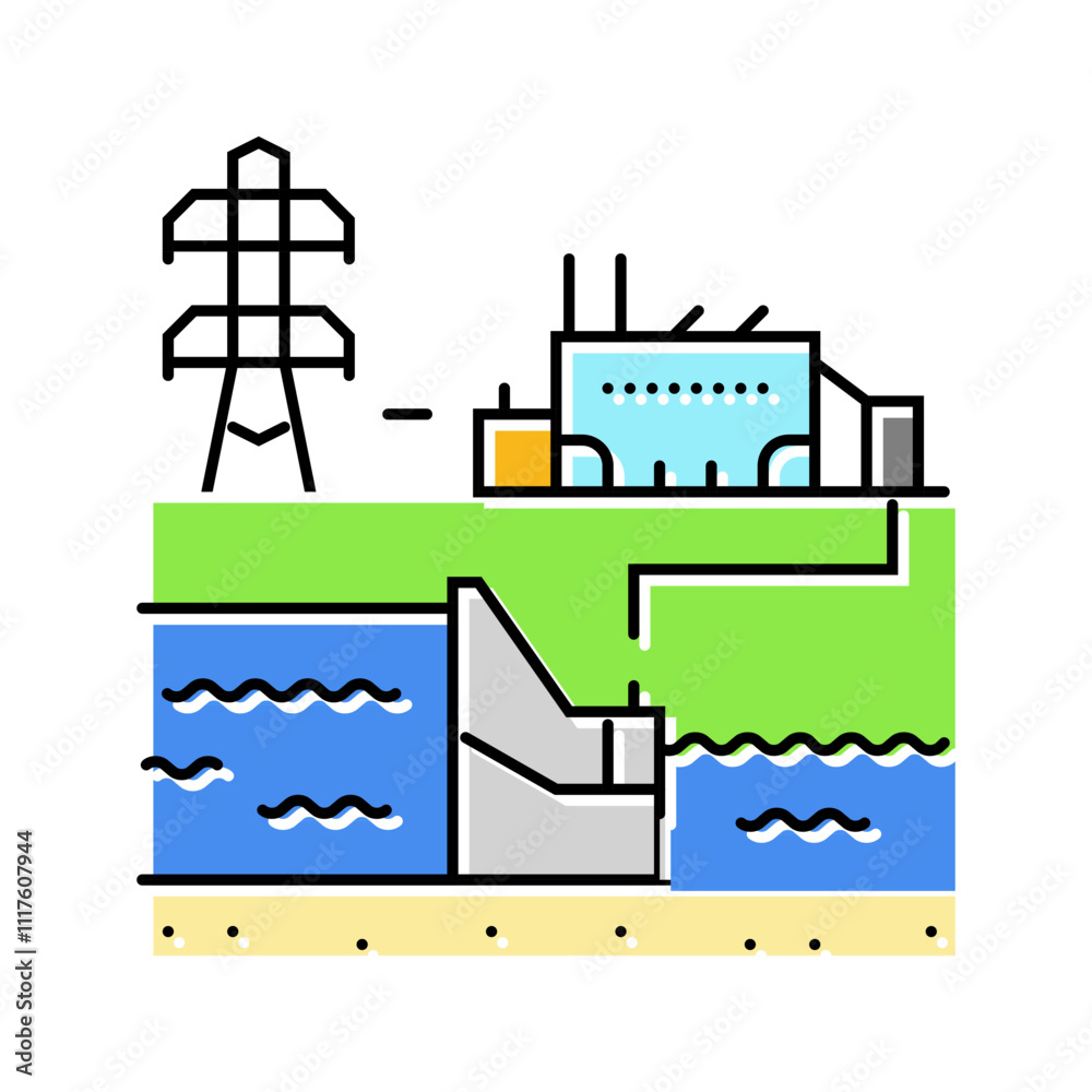 Obraz premium hydroelectric plant power color icon vector. hydroelectric plant power sign. isolated symbol illustration