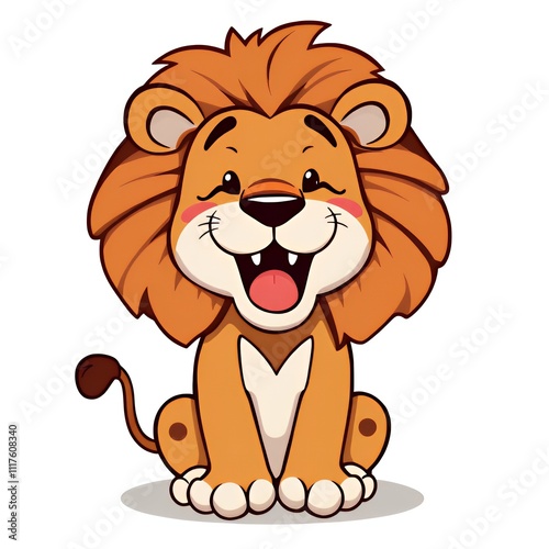 cartoon lion sitting down with tongue out and tongue out.