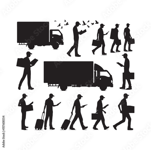 Delivery man silhouette  illustration  vector set