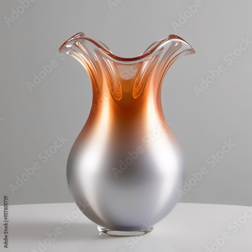 Glass Lunar Ember Vase Sculpture with Silver to Ember Orange Gradient and Intricate Crater Pattern, Elegant Design, Generative AI photo