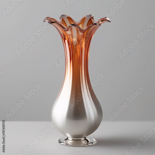 Glass Lunar Ember Vase Sculpture with Silver to Ember Orange Gradient and Intricate Crater Pattern, Elegant Design, Generative AI photo