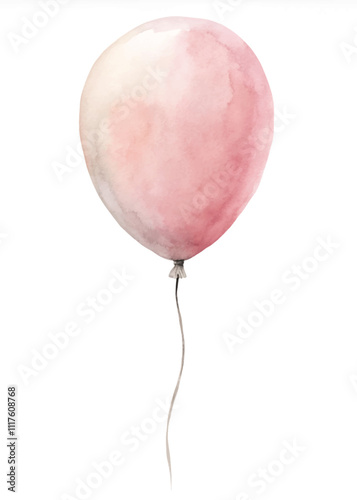 A watercolor painting of a pink balloon with a white stem