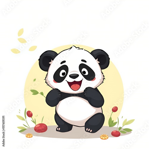 cartoon panda bear sitting on the ground with his arms crossed. photo