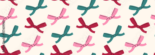 Colorful bows pattern. Ribbon repeating background. Party decoration. 