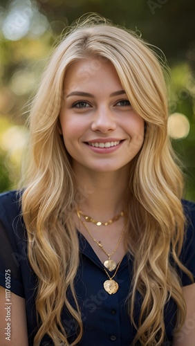 Radiant Smile of a Young Blonde Woman in Natural Lighting