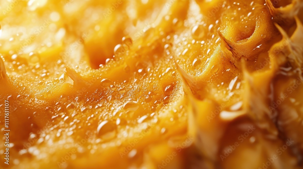 Close-up of Fresh Honeycomb with Golden Honey and Water Droplets Creating a Textured and Sweet Natural Background Close-up of Fresh Honeycomb with Golden Honey and Water Droplets Creating a Textured and Sweet Natural Background