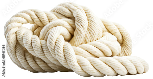 Close-up of a coiled and twisted beige rope