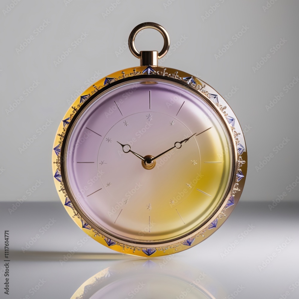Glass Arcane Locket Clock Sculpture with Lavender to Gold Gradient and Intricate Arcane Symbol Details, Generative AI Glass Arcane Locket Clock Sculpture with Lavender to Gold Gradient and Intricate Arcane Symbol Details, Generative AI