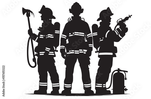 Firefighters group pose silhouette illustration Free 
