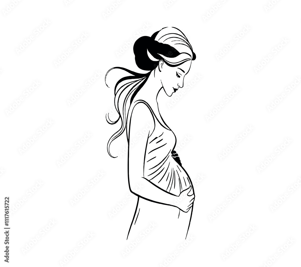 pregnancy young woman silhouette line art pregnancy young woman silhouette line art