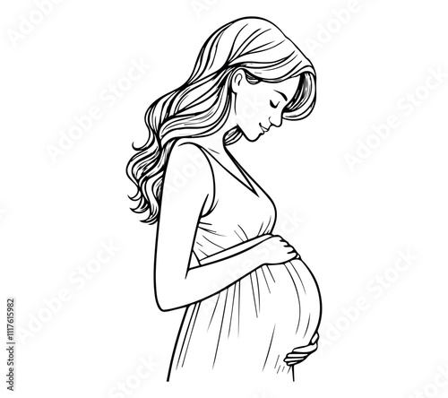 pregnancy young woman silhouette line art