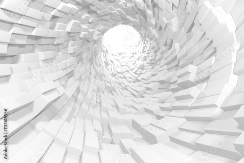 Fototapeta Naklejka Na Ścianę i Meble -  Abstract white geometric tunnel with dynamic perspective for modern design. 3d render