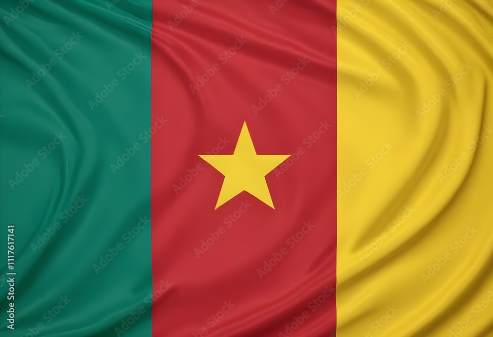 The flag of Cameroon, featuring three vertical bands of green, red, and yellow with a yellow star in the center