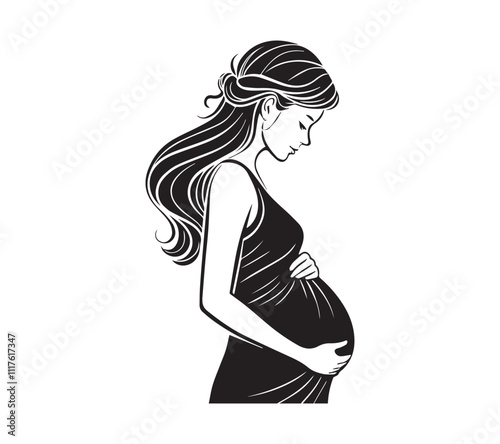 pregnancy young woman silhouette line art