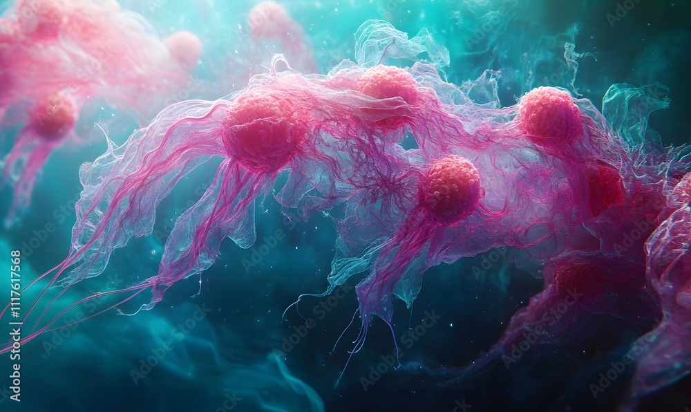 Fototapeta premium Microscopic View of Listeria Bacteria Highlighting Foodborne Illness and Health Risks