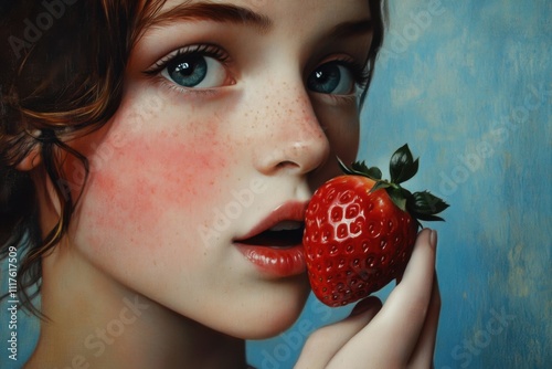 she ate a strawberry  photo