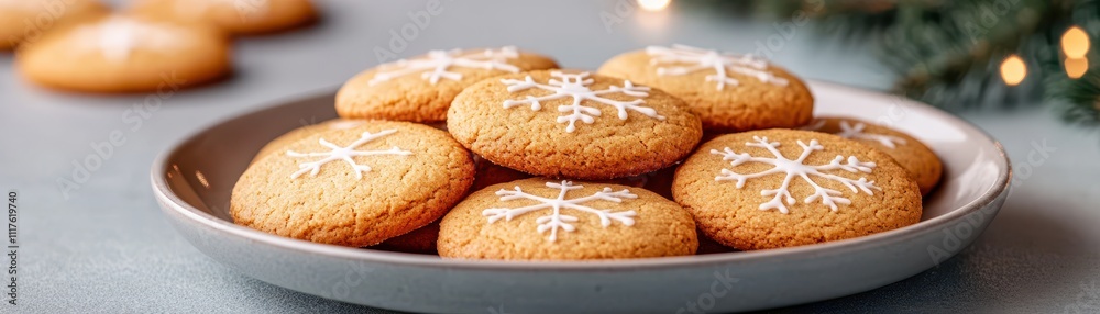 A cozy plate of snowflake-decorated cookies, perfect for festive gatherings and holiday celebrations, exuding warmth and cheer. A cozy plate of snowflake-decorated cookies, perfect for festive gatherings and holiday celebrations, exuding warmth and cheer.