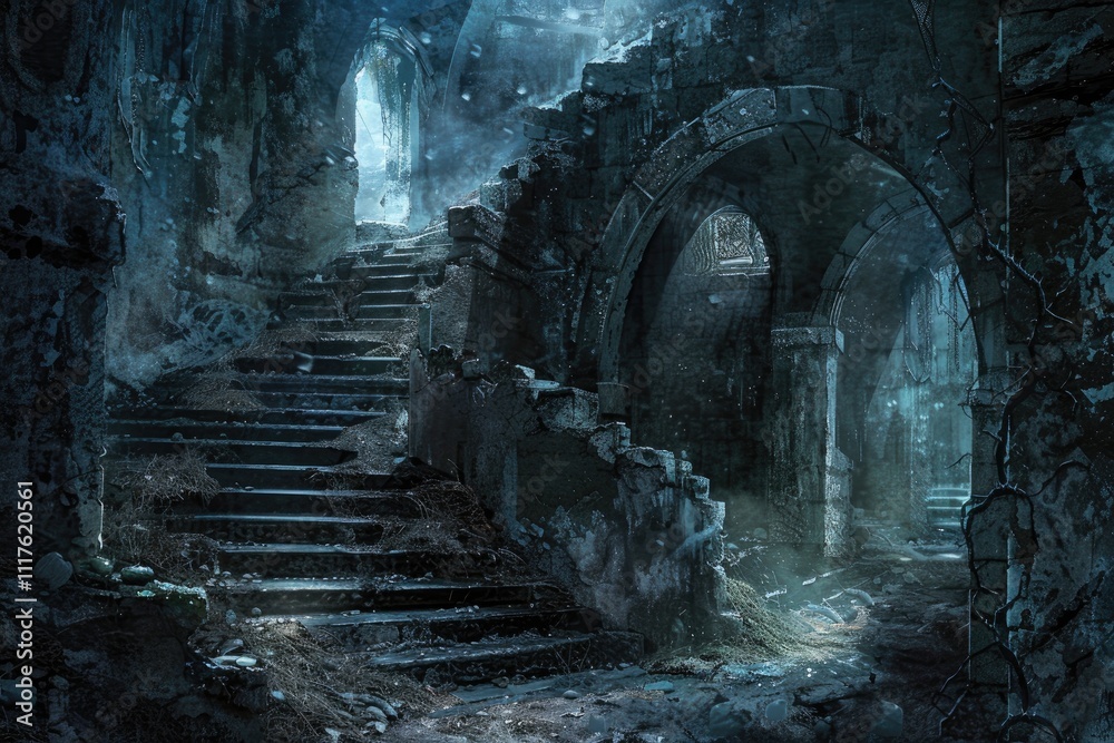 Fototapeta premium Ruined Staircase Leading Through Ancient Gothic Ruins