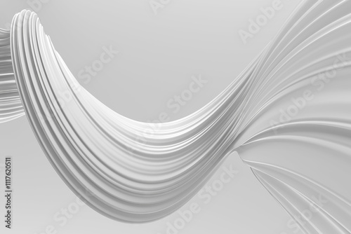 Elegant flowing white fabric waves against minimalist background. 3d render