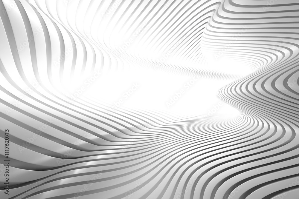 Futuristic abstract curved metallic wave design for modern architecture or interior concept art. 3d render Futuristic abstract curved metallic wave design for modern architecture or interior concept art. 3d render