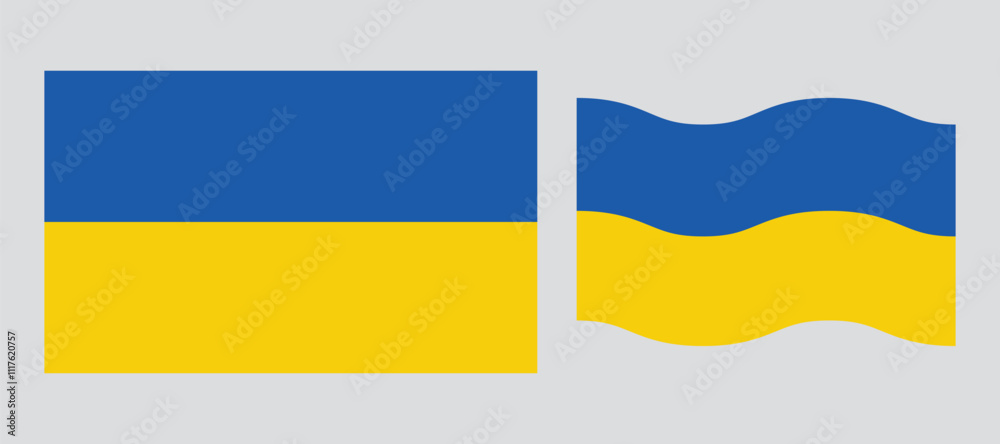 Obraz premium Flag of Ukraine vector illustration with standard size and proportion. National flag emblem with accurate size and colors. Ukraine official national flag.
