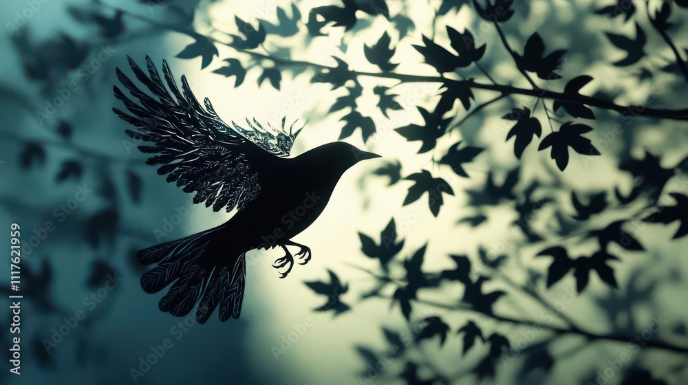 Fototapeta premium Bird silhouette cutouts signify escape, liberation