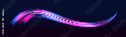 Lines in the shape of a comet against a dark background. Vortex streams of neon light. Big set of light neon lines in the form of swirl and spirals.	